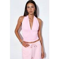 Busem Women's Fitted Halterneck Tie Top in Baby Pink | Size: XL