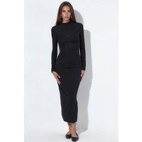 Busem Women's Straight Midi Jersey Dress in Black | Size: Large