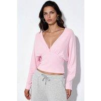 Busem Women's V-neck Crop Knit Wrap Top in Baby Pink | Size: Large