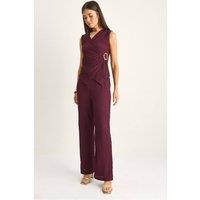 Bianco Lucci Women's Ribbed Sleeveless Blouse & Wide-Leg Trousers Set in Burgundy | Size: Small