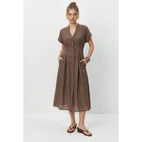 Bianco Lucci Women's A-line Midi Dress With V-neck & Buttons in Brown | Size: Medium