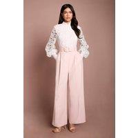 Coast Women's Organza Lace Belted Long Sleeve Jumpsuit in Blush | Size: 8