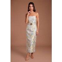 Coast Women's Jacquard Belted Bandeau Pencil Dress in Neutral | Size: 14