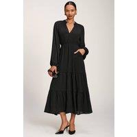 Jolie Moi Women's Long Sleeve Textured Satin Maxi Dress in Black | Size: 16
