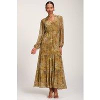 Jolie Moi Women's Long Sleeve Paisley Chiffon Maxi Dress in Light Green | Size: 8
