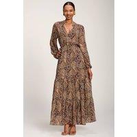 Jolie Moi Women's Long Sleeve Paisley Chiffon Maxi Dress | Size: 16