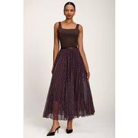 Jolie Moi Women's Spotty Crinkle Mesh Maxi Skirt in Dark Brown | Size: 12