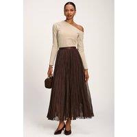 Jolie Moi Women's Plain Crinkle Mesh Maxi Skirt in Dark Brown | Size: 16