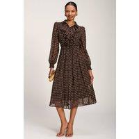 Jolie Moi Women's Chiffon Print Ruffled Shirt Dress | Size: 8