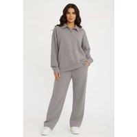 STYLEWISE Women's Rugby Top & Straight Leg Trouser Co-ord Set - Interlock - Two Piece Set in Light Grey | Size: XS/S