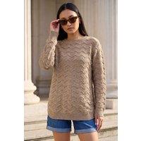 Roman Women's Shimmer Curved Hem Jumper in Taupe | Size: 12