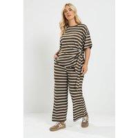 Yours Women's Stripe Tie Waist Trouser Set in Chocolate | Size: 16