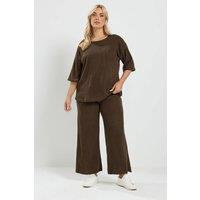 Yours Women's Ribbed Wide Leg Trouser Set in Chocolate | Size: 12
