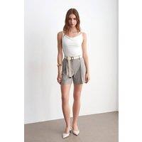 Dilvin Women's Belted High-waist Tailored Shorts in Light Grey | Size: Medium
