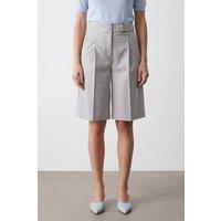 Dilvin Women's High-Waist Wide-Leg Tailored Shorts With Belt in Light Grey | Size: Medium