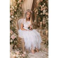 UK Flower Girl Boutique Girl's Bohemian Princess Dress in White | Size: 3-4 Years
