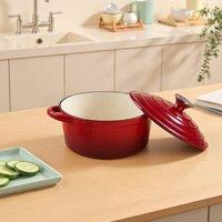 Living and Home 4L/2.7L Enameled Cast Iron Dutch Oven Pot with Lid in Red | Size: Medium