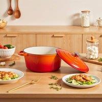Living and Home 4L/2.7L Enameled Cast Iron Dutch Oven Pot with Lid in Orange | Size: Medium