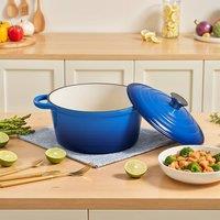 Living and Home 4L/2.7L Enameled Cast Iron Dutch Oven Pot with Lid in Blue | Size: Medium