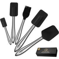 Gourmet Easy 5 Piece Silicone Spatula Set with Stainless Steel Handle - Black