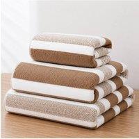 Dyzi Ultra Absorbent Striped Towel Set of 3 Quick Dry Hand & Bath Towels in Brown