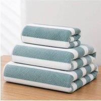 Dyzi Ultra Absorbent Striped Towel Set of 3 Quick Dry Hand & Bath Towels in Green