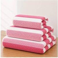 Dyzi Ultra Absorbent Striped Towel Set of 3 Quick Dry Hand & Bath Towels in Pink