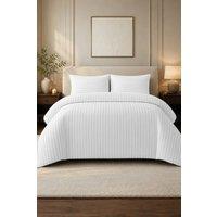 Pamposh Premium Embossed Stripes Duvet Cover Sets Reversible in White | Size: King