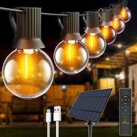 Ollny Solar String Lights 10m Solar USB with Remote G40 Bulbs IP45 3 Modes in Black