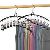 NESTLUNE Pack of 2 Trouser Hangers Space-Saving W/ Non-Slip 10 Clips in Black | Size: 100 cm x 60 cm