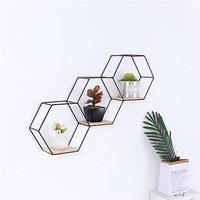 KORVIXA C-Three Hexagons Wall Rack Floating Shelves Metal in Black | Size: 500mm