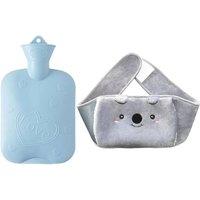 VOGREX 1L Rubber Hot Water Bottle Faux Fur Cover in Blue