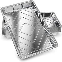 VOGREX 50 Pack Rectangular Aluminium Foil Bake Trays 12x7.5x1.3 in Silver