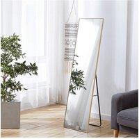 H&O Direct 37cm W x 147cm H Rectangular Dressing Floor Mirror Wall Mounted Full Length Mirror with Bracket, Gold | Size: 37 cm W x 147 cm H