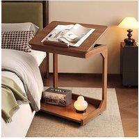 Living and Home C-Shaped Side Table with Wheels and Hidden Storage in Walnut