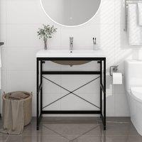 Berkfield Home Bathroom Washbasin Frame with Built-in Basin Black Iron