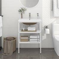 Berkfield Home Bathroom Washbasin Frame with Built-in Basin White Iron