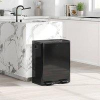 STILVORA Dual Compartment Kitchen Bin 40L with Pedal Lid Black