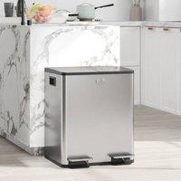 STILVORA 40L Dual Compartment Kitchen Bin with Soft-Close Lid in Silver