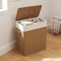 STILVORA Laundry Basket with 2 Compartments & Lid in Brown