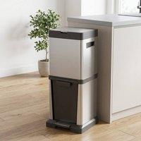 STILVORA Dual Compartment Kitchen Bin with Soft-Close Lid in Silver