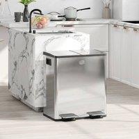 STILVORA 40L Dual Compartment Kitchen Bin with Pedal Lid in Silver