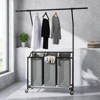 STILVORA Laundry Basket Unit with Hanging Rail & 3 Baskets in Grey