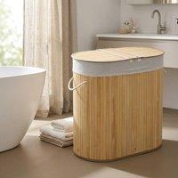 STILVORA Laundry Basket 100L with Lid & 2 Compartments in Natural