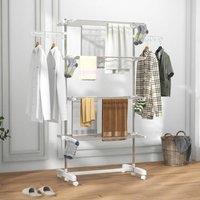 STILVORA Clothes Airer with 4 Shelves & Wheels in White