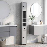 STILVORA Slim Bathroom Storage Cabinet with Drawer & Shelves in Grey