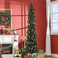 HOMCOM 7.5FT Artificial Snow Dipped Christmas Tree Xmas Holiday Pencil Tree in Green
