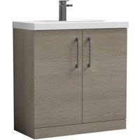 Balterley Contemporary Bathroom Floor 2-Door Vanity Basin, Solace Oak, 800mm in Brown