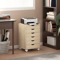HOMCOM 6 Drawer Vertical File Cabinet with Quiet Drawers & Wheels, Oak in Light Oak