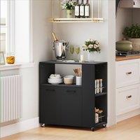HOMCOM Kitchen Island on Wheels with 2-Door Cabinet & Spice Rack, Black